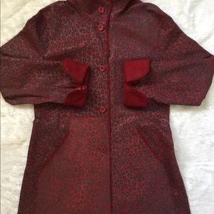 Italian leather reversible red suede/leopard coat